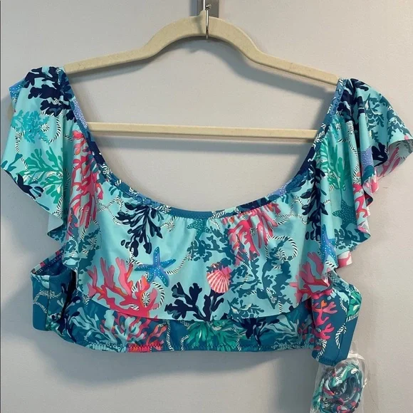 NWT Vera Bradley XL seascape coral beachy flutter sleeve full coverage swim top - Picture 1 of 6
